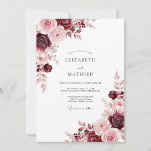 Invitation Mariage Romance Bourguignonne en Fleurs