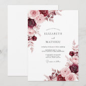 Invitation Mariage Romance Bourguignonne en Fleurs (Devant / Derrière)