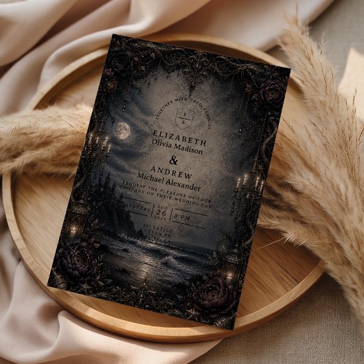 Invitation Mariage Romance Côtière Sombre
