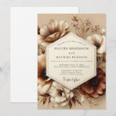 Invitation Mariage Romance d'Automne à Fleur Sepia (Devant / Derrière)
