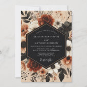 Invitation Mariage Romance d'Automne à Fleurs Rouge Profond (Devant)