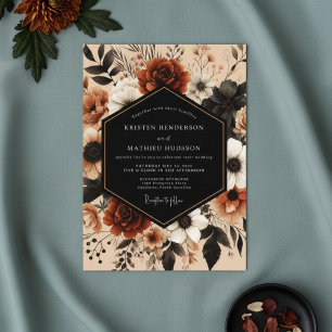 Invitation Mariage Romance d'Automne à Fleurs Rouge Profond