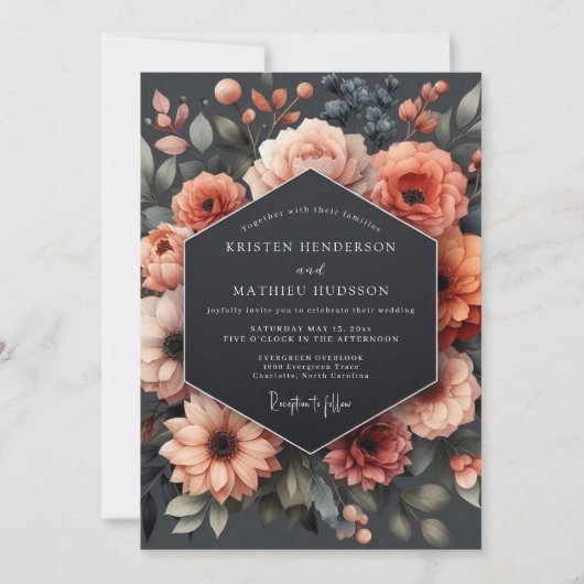 Invitation Mariage Romance d'Automne Floraison de Corail (Devant)
