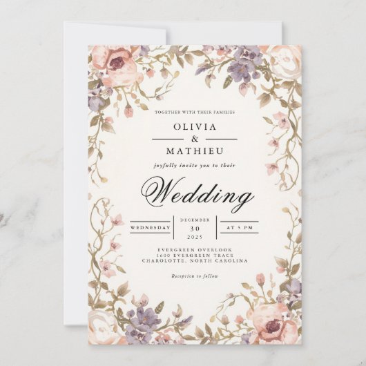 Invitation Mariage Romance de l'arcade en fleurs coupées (Devant)