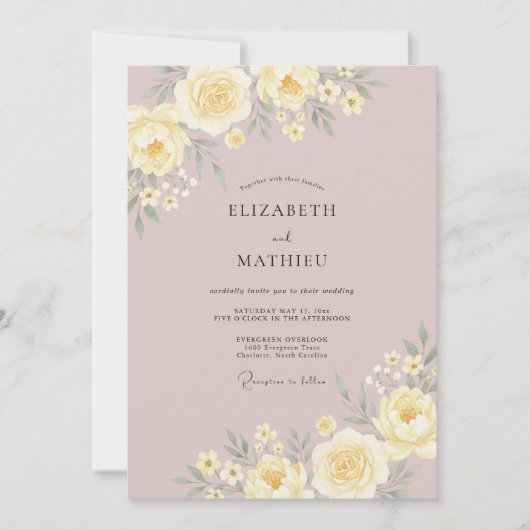 Invitation Mariage Romance Douce Jaune (Devant)