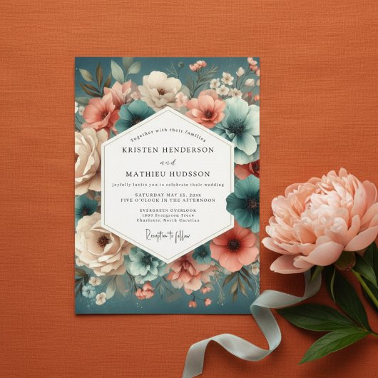Invitation Mariage Romance Enchantée Teal Rose