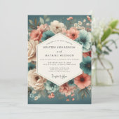 Invitation Mariage Romance Enchantée Teal Rose (Debout devant)