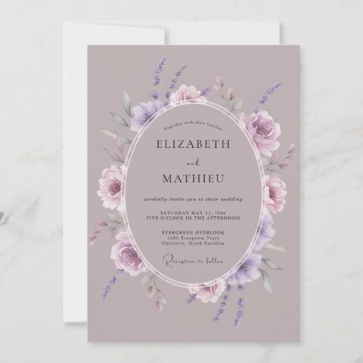 Invitation Mariage Romance Éthérée Mauve (Devant)