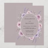 Invitation Mariage Romance Éthérée Mauve (Devant / Derrière)