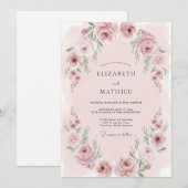 Invitation Mariage Romance Éthérée Rose Carmin (Devant / Derrière)