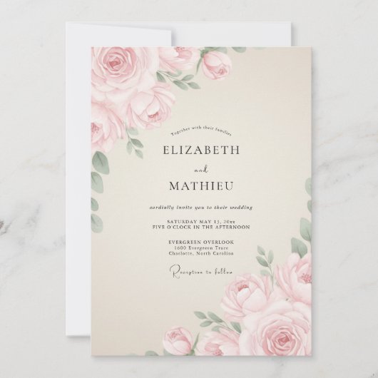Invitation Mariage Romance Éthérée Rose Pâle (Devant)