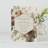 Invitation Mariage Romance Fleur Beige (Debout devant)