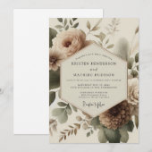 Invitation Mariage Romance Fleur Beige (Devant / Derrière)