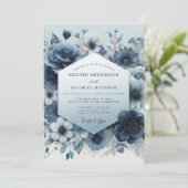 Invitation Mariage Romance Fleur Bleu Ardoise (Debout devant)