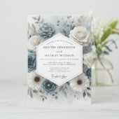 Invitation Mariage Romance Fleur Bleu Ardoise (Debout devant)