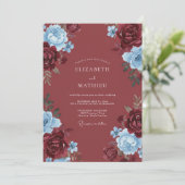 Invitation Mariage Romance Fleur Bleue Bourgogne (Debout devant)