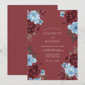 Invitation Mariage Romance Fleur Bleue Bourgogne (Devant / Derrière)