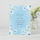 Invitation Mariage Romance Fleur Bleue Douce (Debout devant)