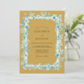 Invitation Mariage Romance Fleur Bleue Moutarde (Debout devant)
