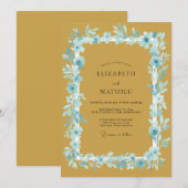 Invitation Mariage Romance Fleur Bleue Moutarde (Devant / Derrière)