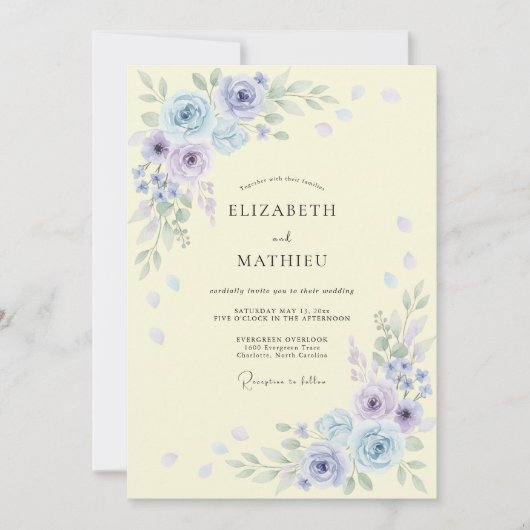 Invitation Mariage Romance Fleur Bleue Pervenche (Devant)