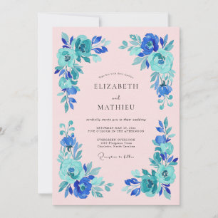 Invitation Mariage Romance Fleur Bleue Teal