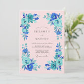 Invitation Mariage Romance Fleur Bleue Teal (Debout devant)