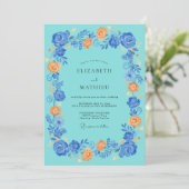 Invitation Mariage Romance Fleur Bleue Teintée (Debout devant)