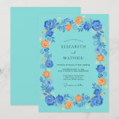 Invitation Mariage Romance Fleur Bleue Teintée (Devant / Derrière)