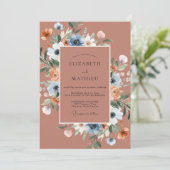 Invitation Mariage Romance Fleur Bleue Terracotta (Debout devant)