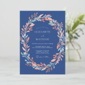 Invitation Mariage Romance Fleur d'Aquarelle Navy (Debout devant)