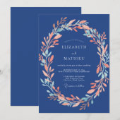 Invitation Mariage Romance Fleur d'Aquarelle Navy (Devant / Derrière)