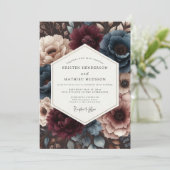 Invitation Mariage Romance Fleur de Bourgogne et Sarcelle (Debout devant)