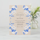 Invitation Mariage Romance Fleur de Cobalt Bleu (Debout devant)