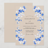 Invitation Mariage Romance Fleur de Cobalt Bleu (Devant / Derrière)