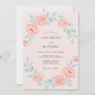 Invitation Mariage Romance Fleur de Corail Doux