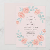 Invitation Mariage Romance Fleur de Corail Doux (Devant / Derrière)