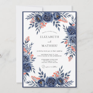 Invitation Mariage Romance Fleur de Corail Navy