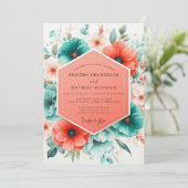 Invitation Mariage Romance Fleur de Corail Sarcelle (Debout devant)
