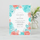 Invitation Mariage Romance Fleur de Corail Sarcelle (Debout devant)