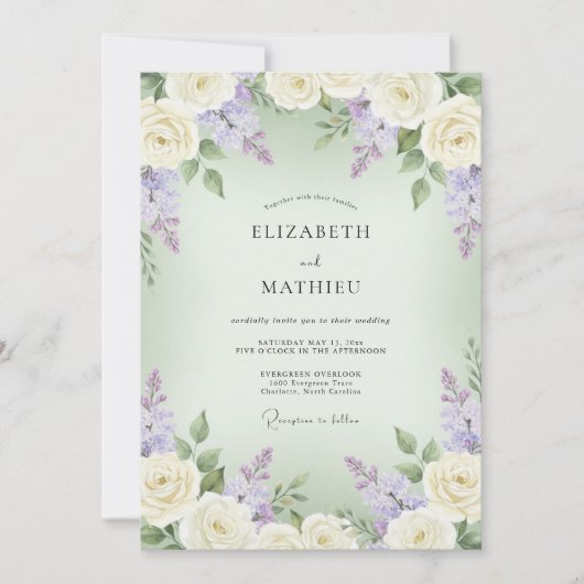 Invitation Mariage Romance Fleur de Crème de Lavande (Devant)