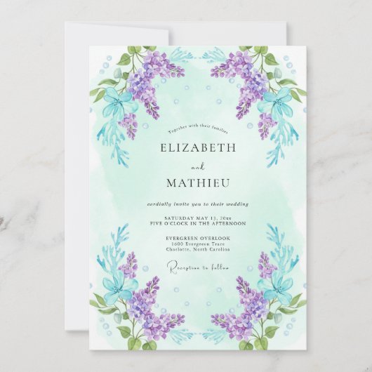 Invitation Mariage Romance Fleur de Lilas (Devant)