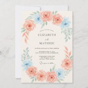 Invitation Mariage Romance Fleur de Pêche Bleue