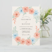 Invitation Mariage Romance Fleur de Pêche Bleue (Debout devant)