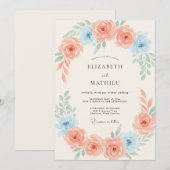 Invitation Mariage Romance Fleur de Pêche Bleue (Devant / Derrière)