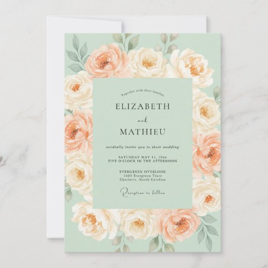 Invitation Mariage Romance Fleur de Pêcher à la Menthe (Devant)