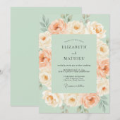 Invitation Mariage Romance Fleur de Pêcher à la Menthe (Devant / Derrière)