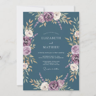 Invitation Mariage Romance Fleur de Pourpre Ardoise