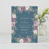 Invitation Mariage Romance Fleur de Pourpre Ardoise (Debout devant)