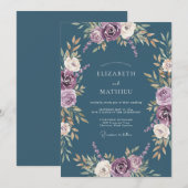 Invitation Mariage Romance Fleur de Pourpre Ardoise (Devant / Derrière)